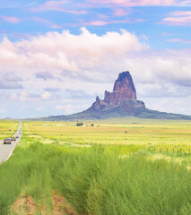 Monument Valley, Arizona, Utah, USA, Sentinel Mesa, West Mitten Butte, East Mitten Butte Merrick...