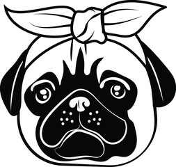 Cute Pug Dog With Bandana Vector Illustration File