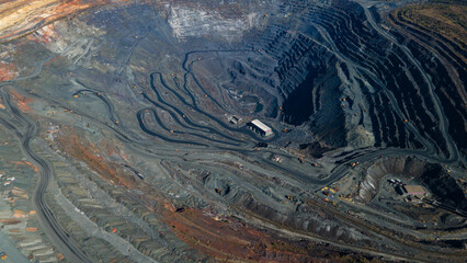 Huge iron ore quarry iron ore quarry top view Aero photo shoot.