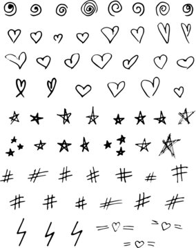 Doodle hand drawn stars, hearts, symbols