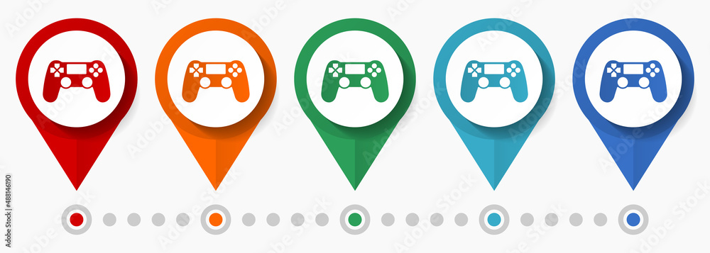 Aufkleber gamepad, game controller concept vector icon set, flat design console pointers, infographic template