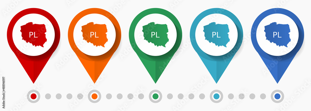 Aufkleber poland map concept vector icon set, flat design polish pointers, infographic template easy to edit
