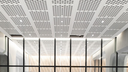 suspended ceiling and glass wall background - obrazy, fototapety, plakaty