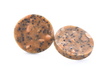 java sugar or palm sugar or brown sugar in cube on white background