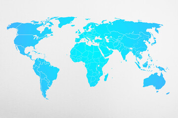 World map on paper background with for isolated on white background. Design blue map texture template for border website pattern, annual report, Infographics and travel area.