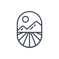 modern logo design mountains with rice fields. Line Art Logo Template Design Illustration Vector. Suitable for farm logos, cafes, restaurants.
