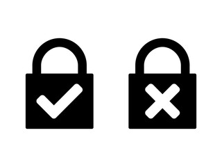 Open Closed Padlock or Lock Security Sign Icon Set. Vector Image.