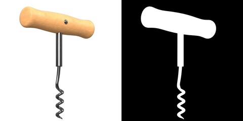 3D rendering illustration of a wooden corkscrew - obrazy, fototapety, plakaty
