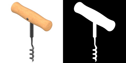 3D rendering illustration of a wooden corkscrew