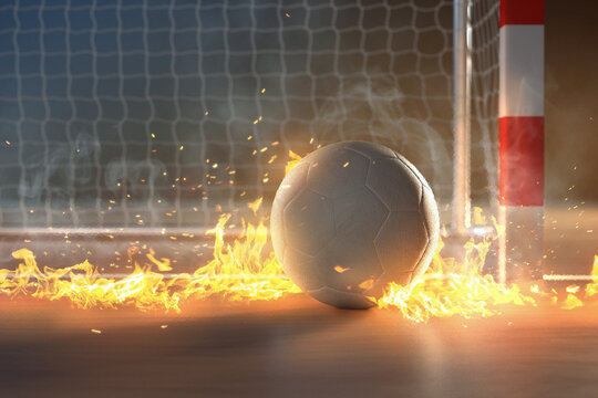 Handball in front of goal in between fire