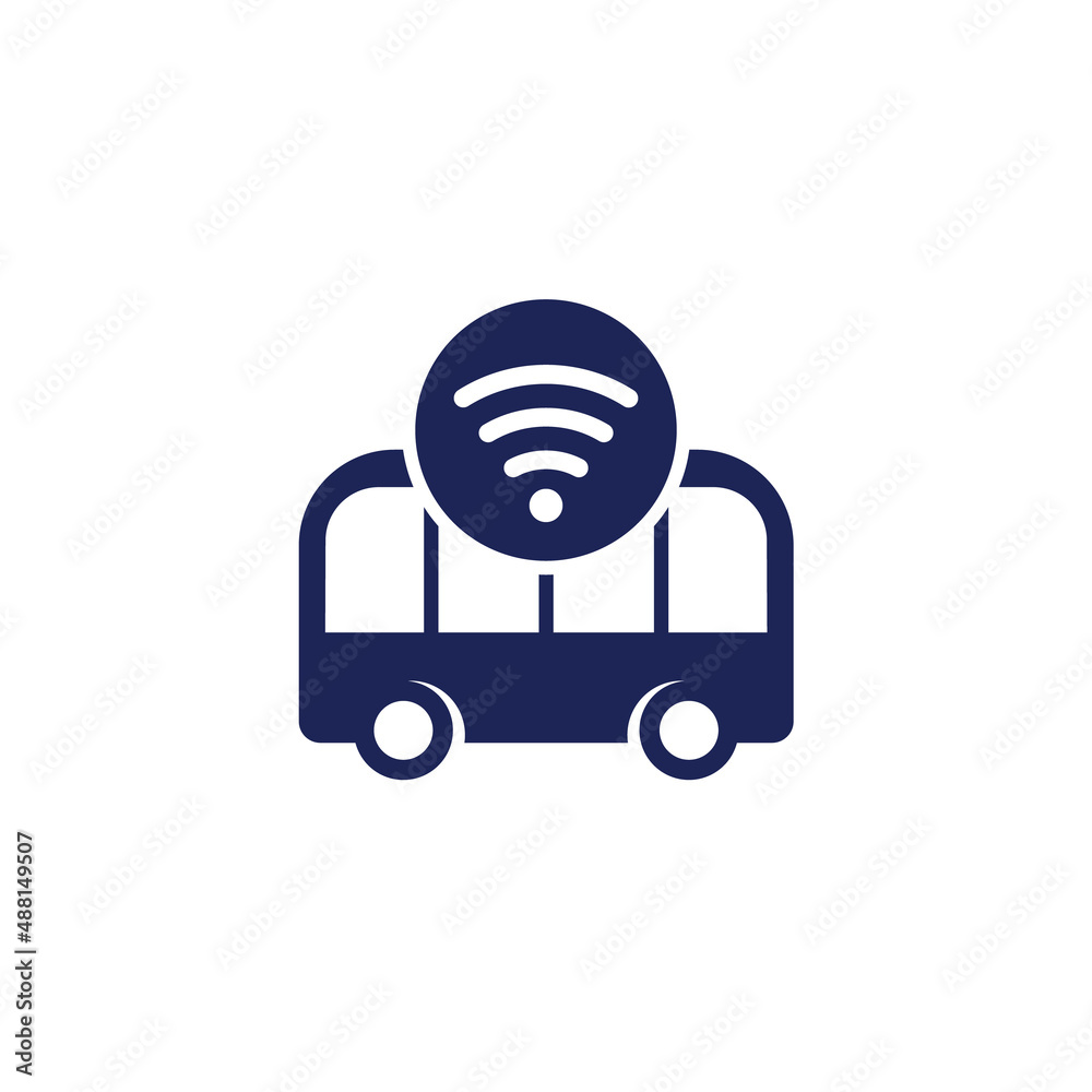 Sticker autonomous shuttle bus icon on white