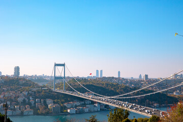 Fototapeta na wymiar Fatih Sultan Mehmet Bridge. Istanbul background photo from Otagtepe