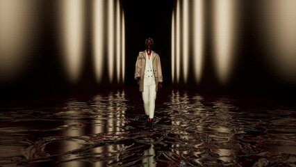 3D fashion show: virtual model walking by the podum