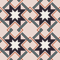 Obraz premium Vector abstract geometric star square overlapping shape seamless background. Ethnic Islamic, persian, Morocco color pattern design. Use for fabric, textile, interior decoration elements, wrapping.