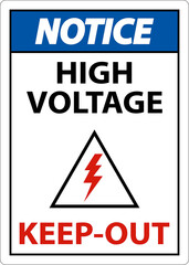 Fototapeta premium Notice High Voltage Keep Out Sign On White Background