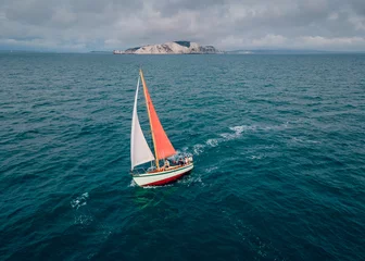 Foto auf Acrylglas classic sailing yacht on the sea from above © James Heming