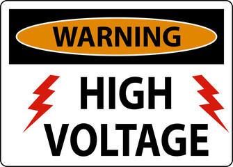Warning High Voltage Sign On White Background
