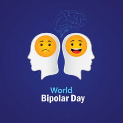 World Bipolar Day. with two personalities happy and depressed. Template for background, banner, card, poster.
