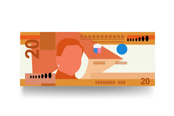 Philippine Peso Vector Illustration. Philippines money set bundle banknotes. Paper money 20 PHP. Flat style. Isolated on white background. Simple minimal design. - obrazy, fototapety, plakaty