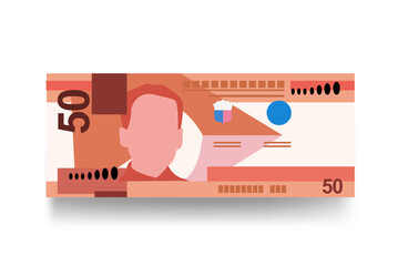 Philippine Peso Vector Illustration. Philippines money set bundle banknotes. Paper money 50 PHP. Flat style. Isolated on white background. Simple minimal design. - obrazy, fototapety, plakaty