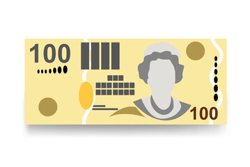 Fiji Dollar Vector Illustration. Fiji money set bundle banknotes. Paper money 100 FJD. Flat style. Isolated on white background. Simple minimal design.