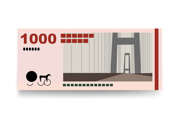 Danish Krone Vector Illustration. Denmark, Greenland, Faroe Islands money set bundle banknotes. Paper money 1000 Kr. Flat style. Isolated on white background. Simple minimal design.