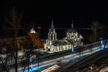 Simeonovsky Church in the Nizhny Novgorod Kremlin. A beautiful winter night view. 