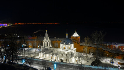 Fototapeta na wymiar Simeonovsky Church in the Nizhny Novgorod Kremlin. A beautiful winter night view. 