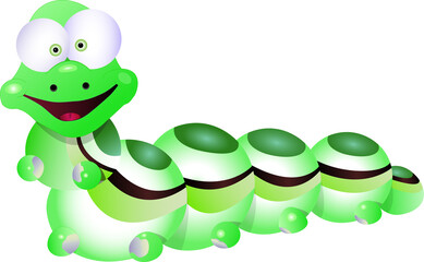 Cheerful green caterpillar with green eyes