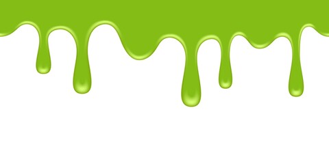 Seamless melted green substance. Green sticky liquid. Melted paint drips and flowing. Halloween melted toxic blob.