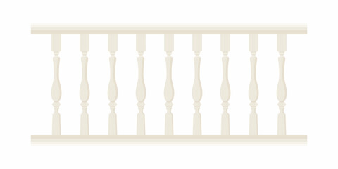 Stone balustrade with balusters for fencing and protection from falling. Palace of castle fence. Balcony handrail with marble pillars. Concept of decorative railing and architecture element.