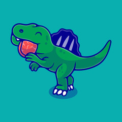 cute spinosaurus dinosaur eating meat illustration suitable for mascot sticker and t-shirt design
