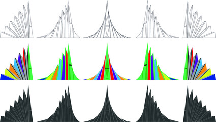 Sriti Shoudho icon set. The National Martyrs Monument of Bangladesh was set up in memory of 26 March as the Independence Day and 16 December as the Victory Day. Colorful line art shape collection.