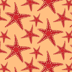 Fototapeta na wymiar Seamless pattern with starfish and for relaxation and summer mood on a pink background.