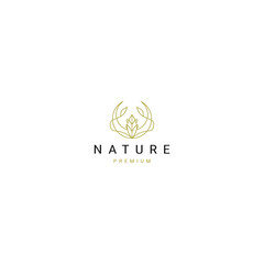 Nature leaf line art icon logo design template