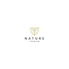 Nature leaf line art icon logo design template