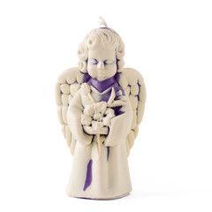 Wax candle angel on a white isolated background.