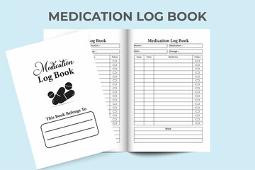 Medication log book KDP interior. Medicine planner and time tracker notebook template. KDP interior journal. Medication logbook for patients. Doctor information and medicine timer notebook interior.