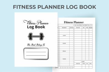 Fitness planner logbook KDP interior. Daily exercise notebook and meal planner template. KDP interior journal. Fitness planner journal with daily meal planner notebook KDP interior.