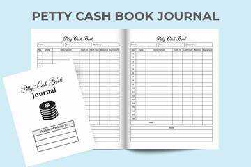 Petty cash book journal KDP interior. Business cashes in and out tracker notebook template. Money transfer tracker logbook interior. KDP interior notebook. Petty cash book journal template.