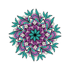 Vector illustration. Round flower ornament. Colored nature mandala.