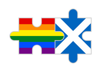 puzzle pieces of rainbow and scotland flags. vector illustration isolated on white background