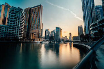 Fototapeta na wymiar Dubai Marina with beautiful city sunset time