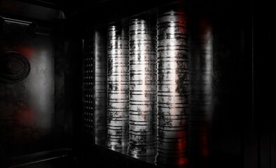 Liquid pipe lines industrial in dark scene 3D rendering wallpaper backgrounds