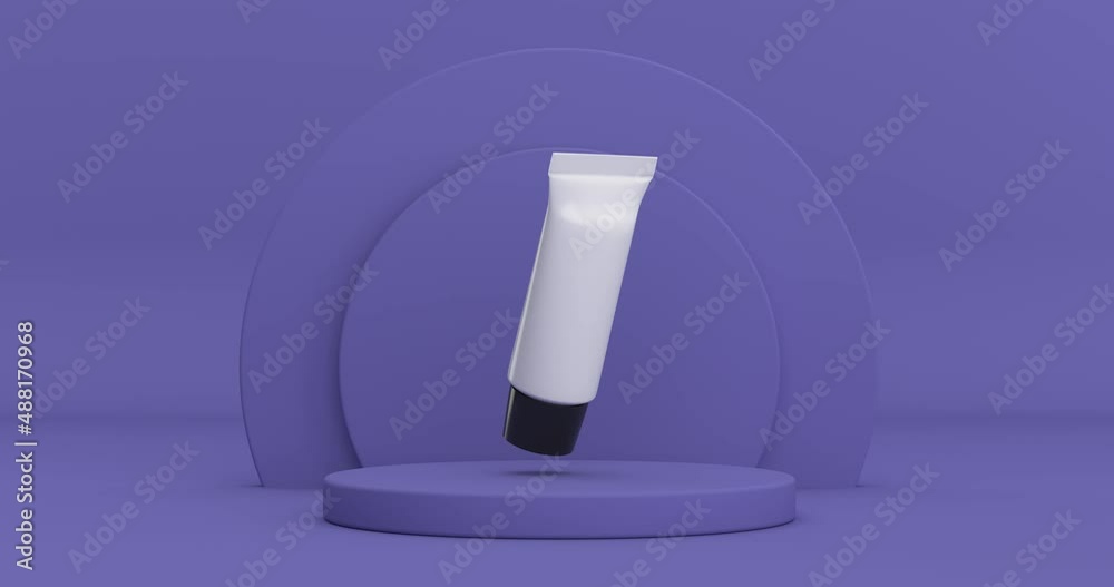 Poster 4k resolution video: white blank cosmetic cream tube with empty space for yours design rotating over