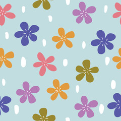 seamless floral pattern on blue background.