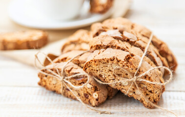 Biscotti on the table for tea. Selective focus.