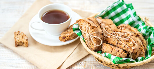 Biscotti on the table for tea. Selective focus.