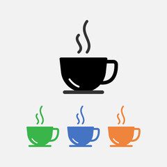 Set cup of coffee icon with different color isolated flat design.