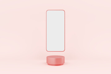podium display pink peach gold glossy pretty girl woman female little stand mirror large minimal modern luxury style. pedestal decorate for fashion cosmetics product and beauty. 3D Illustration.